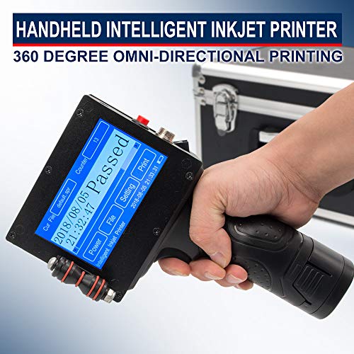 Handheld Portable Printer Portable Intelligent High Definition Handheld Inkjet Printer Gun Handheld Smart Date Coder Inkjet Printer LED Screen Display Ink Coding Machine for Trademark, Logo, Graphic,