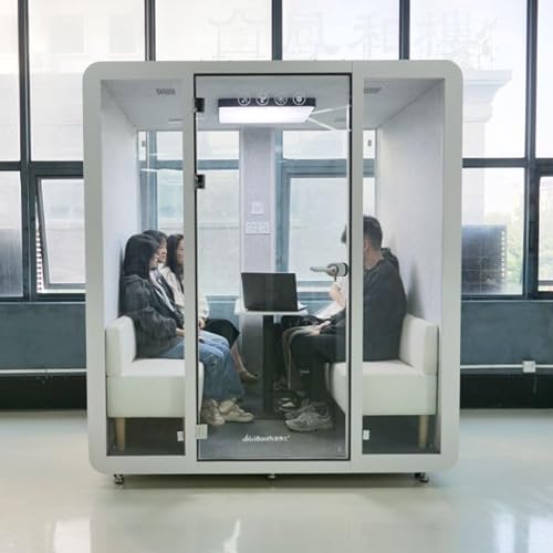 Generic Mobile Office Pod Booth Meeting Room with Glass Door, LED Lights, Stand Alone, Folding Conference Table with Wheels - Large Size