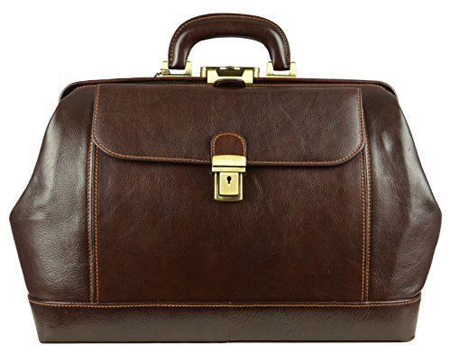 Leather Doctor Bag with Key Lock - Full grain Medical Handbag Doctors Briefcase Dyed by Vegetable Tanning Para Satchel Vintage Unisex - Time Resistance