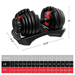 Adjustable Dumbbell Weight to 52.5 Lbs, Black and Red, Professional Comprehensive Training Equipment for Home Gym, Non-Slip Handle for Strengt
