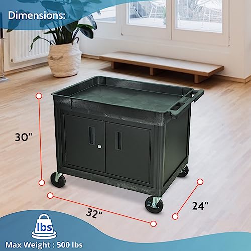 Luxor - 30 Inch Large Top Tub and Bottom Cabinet Shelf Cart (TC12C-B), Black