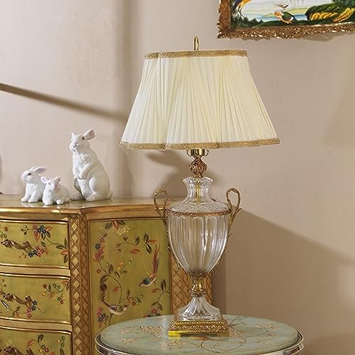 EARSHOT Crystal Glass Table Lamp with Fabric Lampshade - Living Room and Bedroom Decorative Night Light