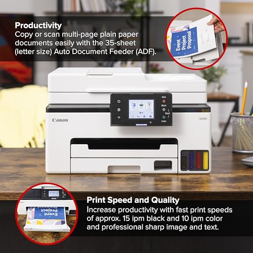 Canon Megatank GX2020 All-in-One Wireless Printer | Print, Copy, Scan | Mobile Printing | 2.7" Color Touchscreen | Auto Document Feeder | Auto Duplex