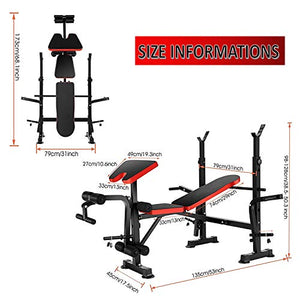 Adjustable Olympic Weight Bench with Leg Developer and Squat Rack Multi-Functional Weight Lifting Bench Set for Whole Body Exercise (Red)