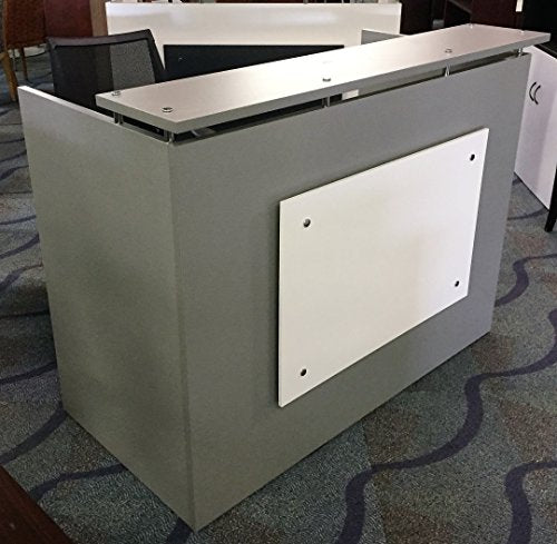 DFS Reception Desk Shell which fits a 15" Monitor - 60" W by 30" D by 44" H Silver and White Front