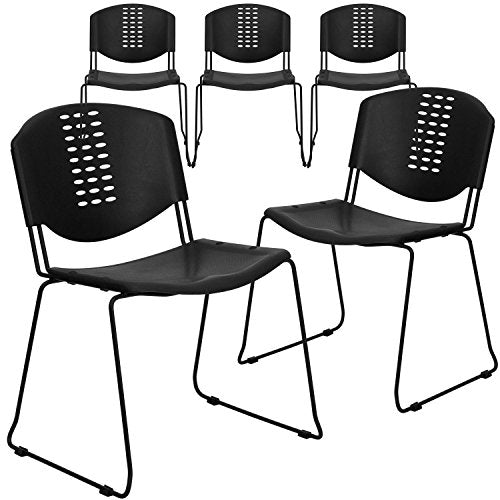 Flash Furniture 5 Pk. HERCULES Series 400 lb. Capacity Black Plastic Stack Chair with Black Frame
