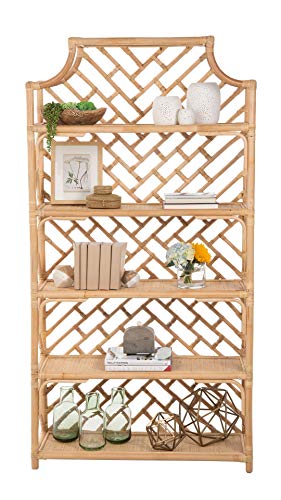 Kouboo Rattan Bookshelf, Chippendale Style, Light Brown