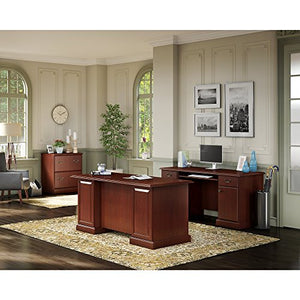 kathy ireland Home by Bush Furniture Bennington Manager's Desk, Credenza and Lateral File in Harvest Cherry
