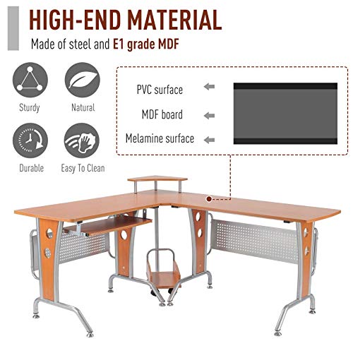 HLWL L-Shape Gaming Table Computer Desk Office Workstation P2 MDF w/CPU Tower