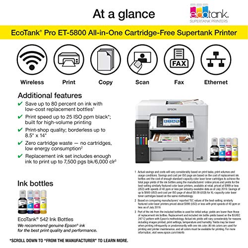 Epson EcoTank Pro ET-5800 Wireless Color All-in-One Supertank Printer with Scanner