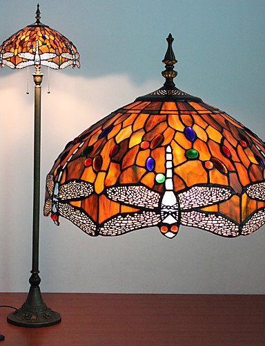 SSBY 60W Retro Pretty Floor Light Inlaid With Vivid Dragonflies Of Yellow Eyes And Colorful Beads , 110-120v
