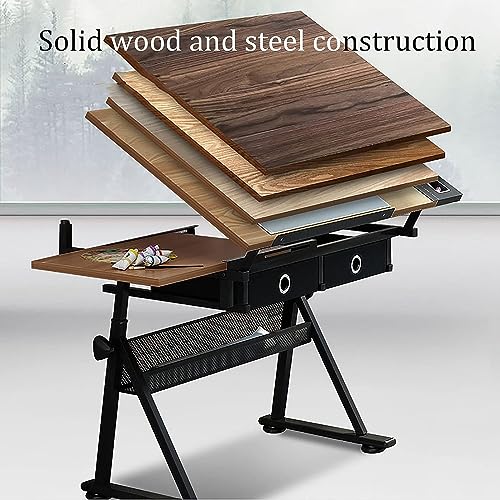 FLaig Adjustable Drafting Table with Drawers, Art Desk for Painting