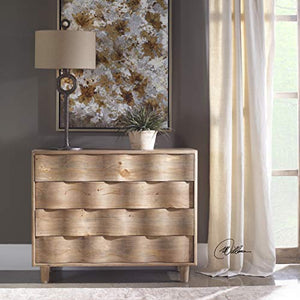 Contemporary Home Living 34" Beige Crawford Light Oak Accent Chest