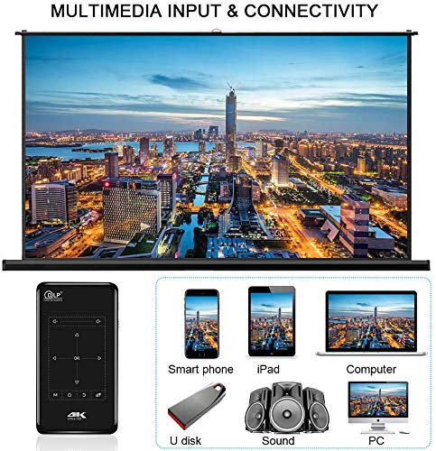 Laiduoao Mini Projector, WiFi Video Projector DLP Projector with 50,000 Hrs Lamp Life, 1080P and 150”Display Supported Portable Projector, Built-in Battery and Speakers with 360°Rotation Tripod