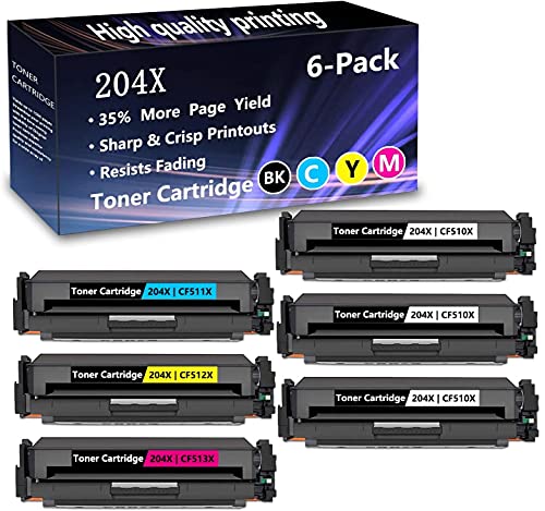 6 Pack (3BK+1C+1M+1Y) 204X|CF510X CF511X CF512X CF513X Toner Cartridge Replacement for HP Color Laserjet Pro M154a, M154nw, MFP M180n, MFP M181fw, MFP M181fdw, MFP M180nw Printer,Sold by AlToner