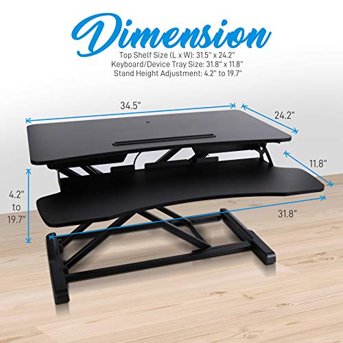 Height Adjustable Computer Desk Stand - Portable Computer Sit / Stand Desk with Quick Setup Pop-up Design, Stain-Resistant, Provides Spacious Work Area & No Assembly Required - Pyle PDRIS14