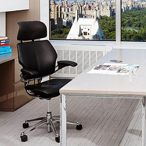 Humanscale Freedom Office Chair with Headrest - Ergonomic Work Chair with Height Adjustable Duron Arms - Polished Aluminum Frame - Glacier Ticino Leather