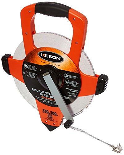 Keson NRS18M330 Nylon-Reinforced Steel Blade Tape Measure, Speed Rewind with Double Hook (Graduations: ft, in, 1/8 & m, cm, 2mm), 100M/330-Foot