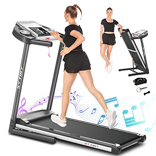 SYTIRY 10"HD Touchscreen Display Folding Treadmill Smart Running Machine with Speakers, Pulse Monitor, Multimedia, WIFI and 36 Preset Programs Easy to Install Cardio Machines for Home & Office Workout