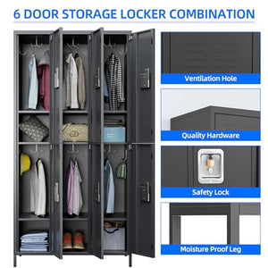 SUPEER Metal Lockers with Lock, 12 Hooks & 6 Doors, Steel Cabinet for Dormitory, Office, Gym - Dark Grey