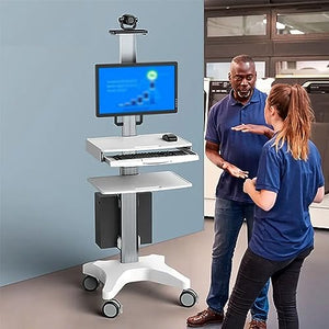 DADHI Adjustable Height Stand Up Desk with Extractable Keyboard Tray - Hospital Mobile Workstation Cart Trolley