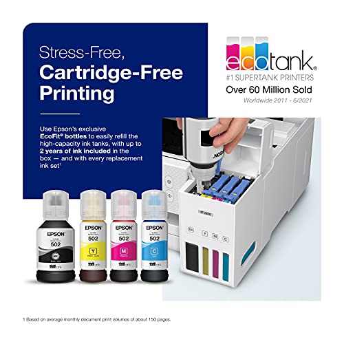 Epson EcoTank ET-2850 Wireless Color All-in-One Cartridge-Free Supertank Printer with Scan, Copy and Auto 2-Sided Printing – The Perfect Family Printer - White
