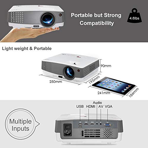 2019 Portable Wireless Bluetooth LCD Projectors 3300 Lux Mini Smart TV Projector Home Theater with HDMI USB Aux Audio VGA AV Android OS Support 720P 1080P for Gaming Outside Moive Night Smartphone