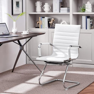 Yaheetech Set of 4 White Faux Leather Mid Back Guest Chairs