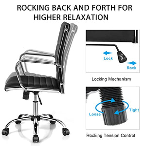 Giantex Ribbed Office Chair, High Back Executive Conference Chair, PU Leather, Swivel, Height Adjustable (Black)