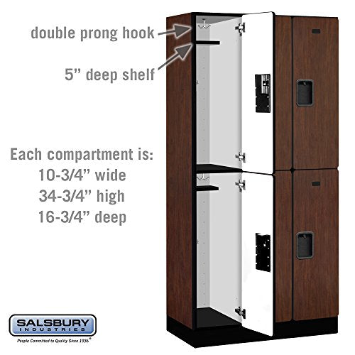 Salsbury Industries 2-Tier Designer Wood Locker, 6ft High, 18in Deep, Mahogany