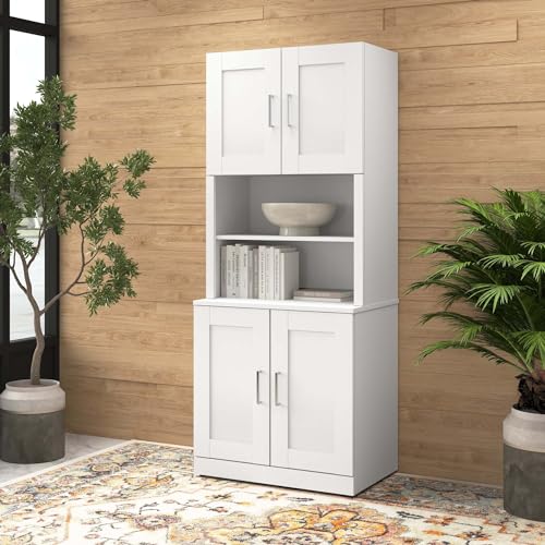 Bush Business Furniture Hampton Heights Storage Cabinet with Doors and Hutch | 30W White Organizer