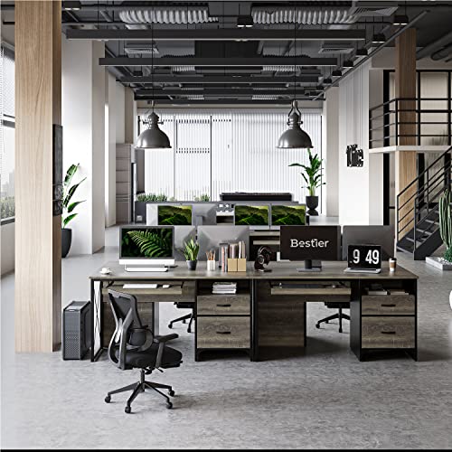 Bestier Office Desk with Drawers, 55 inch Industrial Computer Desk, Dark Gray Oak