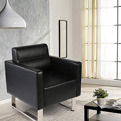 LuckyerMore Set of 2 Barrel Chair Office Sofa Chair Leather Armchair Single Sofa Heavy Duty and Soft Sponge for Meeting Room Guest Reception,Black