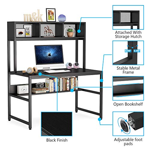 Tribesigns 47 inch Computer Desk with Hutch and Bookshelf, Home Office Desk with Storage Shelf, PC Laptop Workstation Gaming Writing Study Computer Table, Space-Saving Desk for Small Space