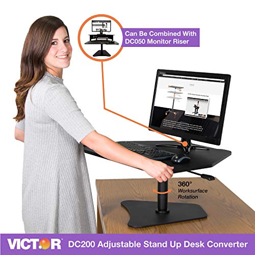 Victor DC200 Adjustable Standing Desk Converter, Transforms Any Sit Down Desk Into A Stand Up Desk, Does Not Lower to Sitting Position, Black