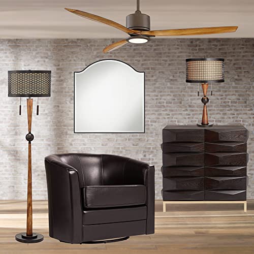 Franklin Iron Works Modern Farmhouse Floor Lamp 64" Tall Bronze Cherry Wood Double Drum Shade
