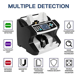 Ten-Tatent SH-206C US Dollar Money Counter Machine Mixed Denomination, Cash Value Bill Counting, IMG/UV/MG/IR/MT/DD Counterfeit Detection, Receipt Printing Enabled