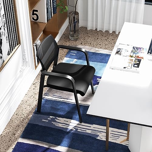 Tangkula Set of 8 Stackable Conference Room Chairs with Upholstered Seat, Mesh Backrest & Armrests - Black