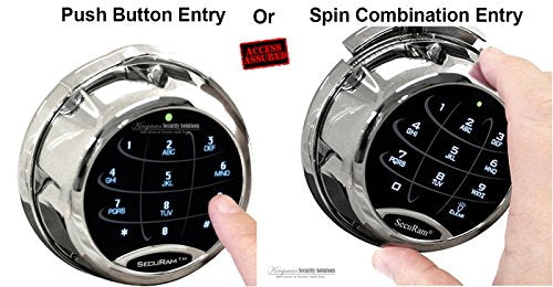 SecuRam SafeLogic Xtreme (Chrome Finish) Safe Lock. EMP Proof - Electronic Button Entry, with Mechanical Backup. Backlit Keypad & Dial. Up to 3 Codes. Std Lock Mounting Platform.