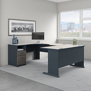 Bush Business Furniture Series A 60W x 93D U Shaped Desk with 2 Drawer Pedestal in Slate and White Spectrum