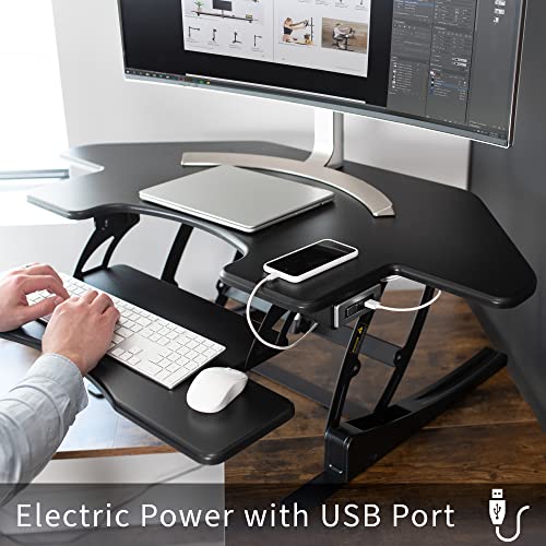 VIVO Electric Height Adjustable Corner Desk Converter, VE Series, 43 inch, Black - DESK-V000VCE