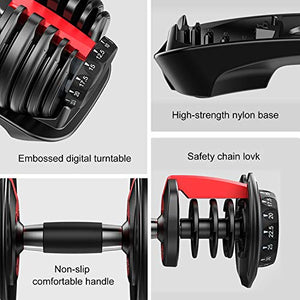 Adjustable Dumbbell Weight to 52.5 Lbs, Black and Red, Professional Comprehensive Training Equipment for Home Gym, Non-Slip Handle for Strengt