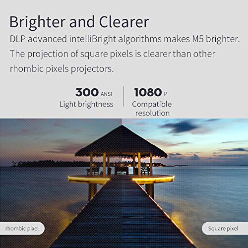 Portable Projector WOWOTO M5, Mini Projector, Smart DLP Support 4K 3D Projector, 300 ANSI Lumen, Built-in Battery, 3 Hours Playtime, 360° Speaker, Android 6.0OS Support Bluetooth, Wi-Fi Connection