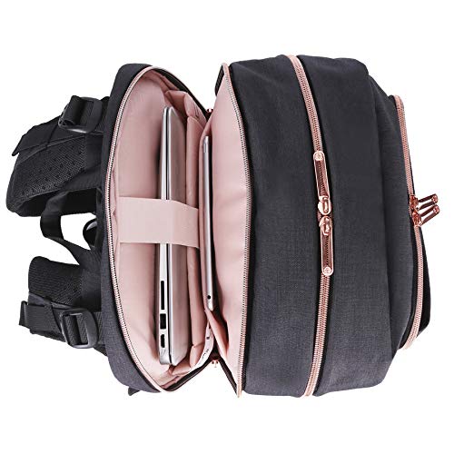 Swissdigital Katy Rose Women's Massaging Black with Rose Gold Zippers College Travel Laptop Backpack SD1006M-01