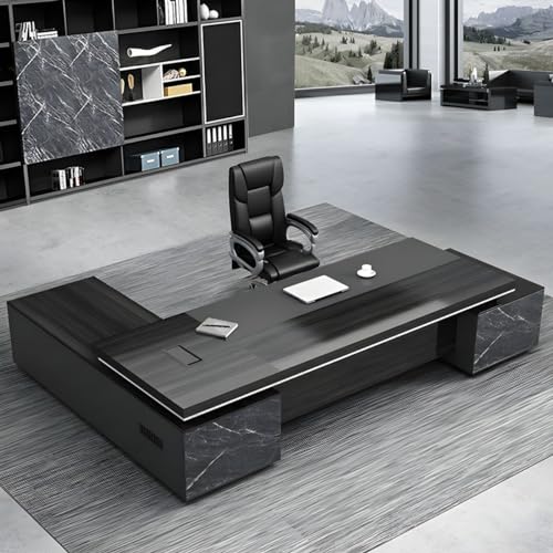 KWOKING L-Shaped Executive Office Desk with Drawers & Exterior Shelving - 79" x 63" - Right Hand Return