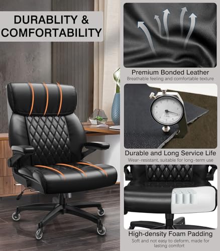 Raynesys Big and Tall Office Chair 500lbs Capacity, High Back Executive Chair with Armrests, Wide Seat, Ergonomic Bonded Leather, Black
