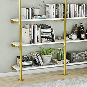 MAIKAILUN 6-Tier 60" Industrial Pipe Shelving, Gold Bookshelf - White/Gold Shelves - Modern Bookcase Metal - Mid Century - Wall Mount Decor - Living Room Retail Shelving (59.1x9.8x84.6)