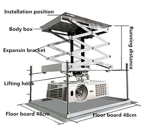 CGOLDENWALL 70CM Electric projector Lift Scissors Ceiling Mount Projector Hanger Projector Mount Remote Control For Cinema Church Hall School Double motors Max load 20kg