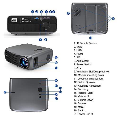 EUG 5500lm Full HD Video Projector with Bluetooth WiFi 2020 Upgraded 2G+16G Android LCD Projector 1080P Native for Presentation Powerpoint Classroom Teaching Outdoor Movie with HDMI VGA USB AV Zoom