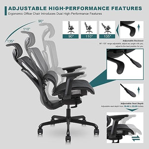 Flysky Ergonomic Mesh Office Chair with Adjustable Seat Depth, 3D Armrest, Lumbar Support - Black1